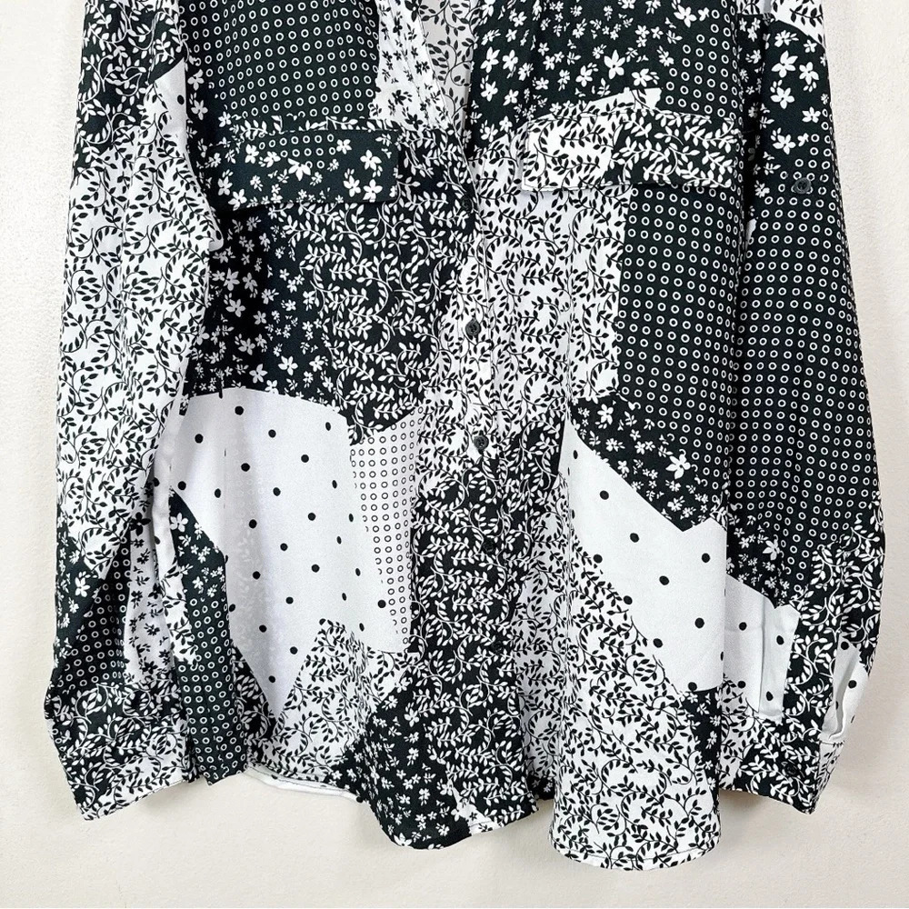 Calvin Klein Womens Size Xlarge Patchwork Print Over Button Relaxed Shirt - Picture 3 of 13